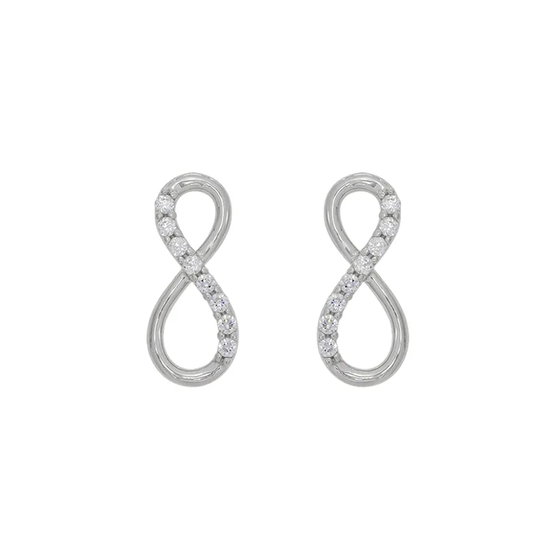 Aretes en oro blanco de 18 Kilates, Infinito, con zircones