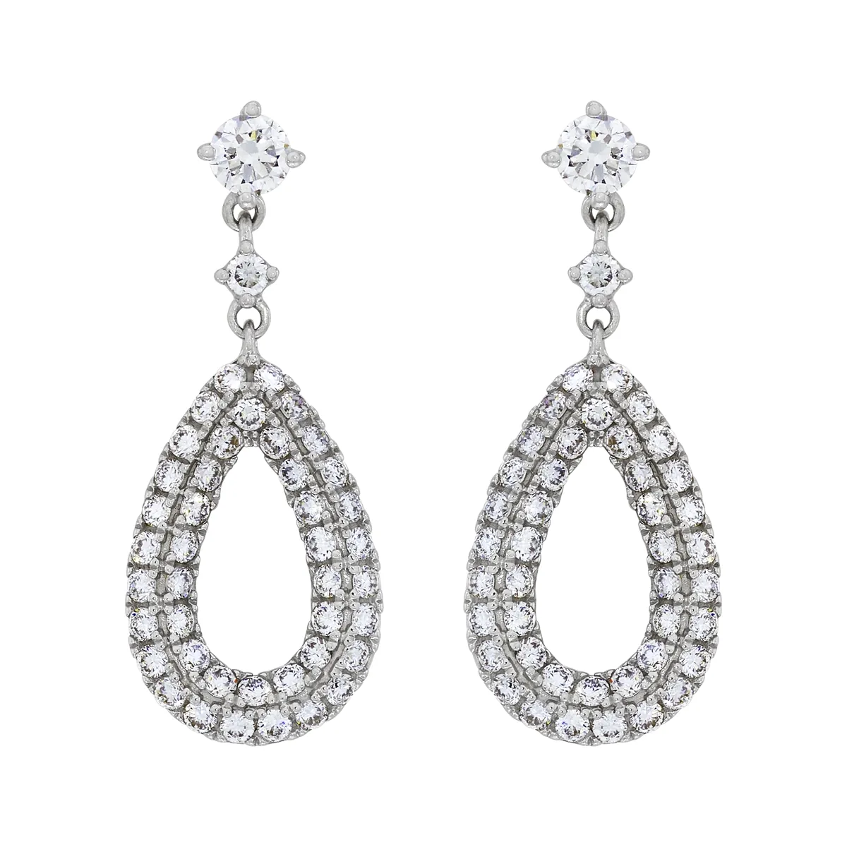 Aretes en oro blanco de 18 Kilates, Lágrima, con 2 diamante de laboratorio centrales de 0.20 Ct y decoración en diamante de laboratorio de 0.70 Ct