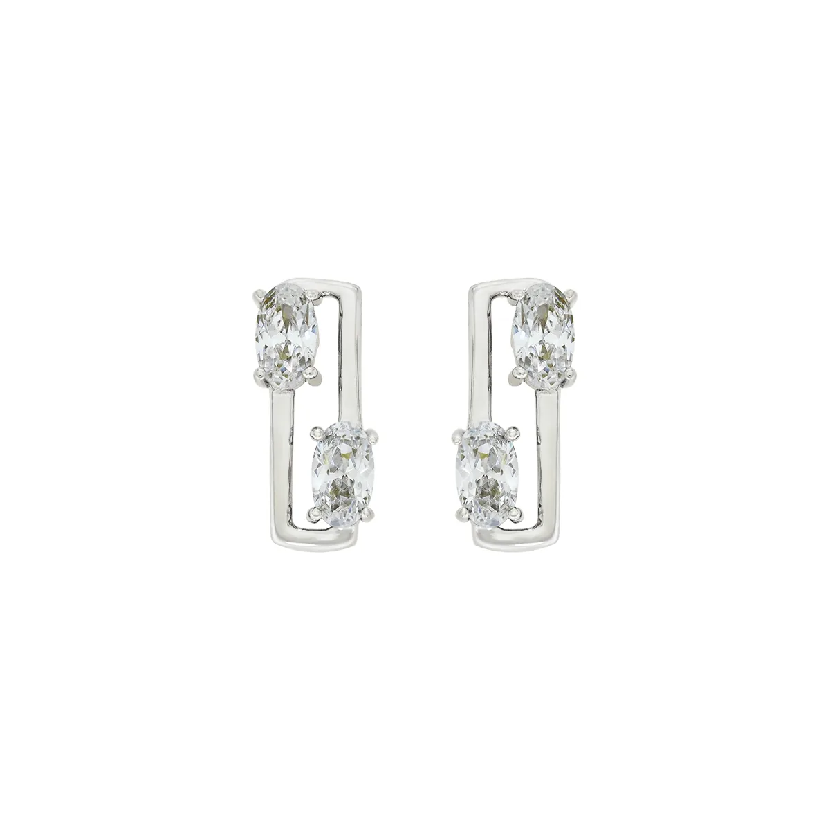 Aretes en oro blanco de 18 Kilates, Barras, con 4 zircones centrales