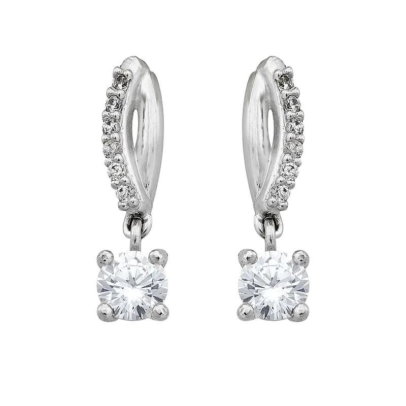 Aretes en oro blanco de 18 Kilates, Barras, con zircones
