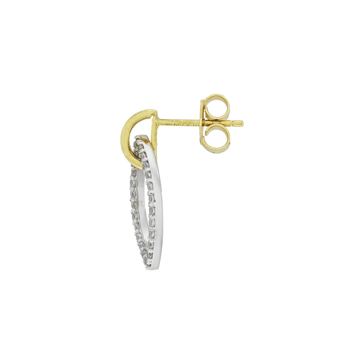Aretes en 2 oros de 18 Kilates, Hoja, con zircones