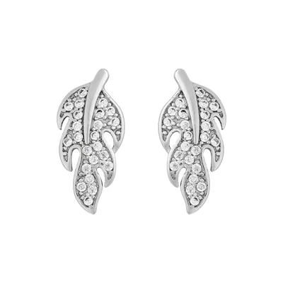 Aretes hoja, con cristales redondos, en plata ley 925, rodinado - Colección Sueños