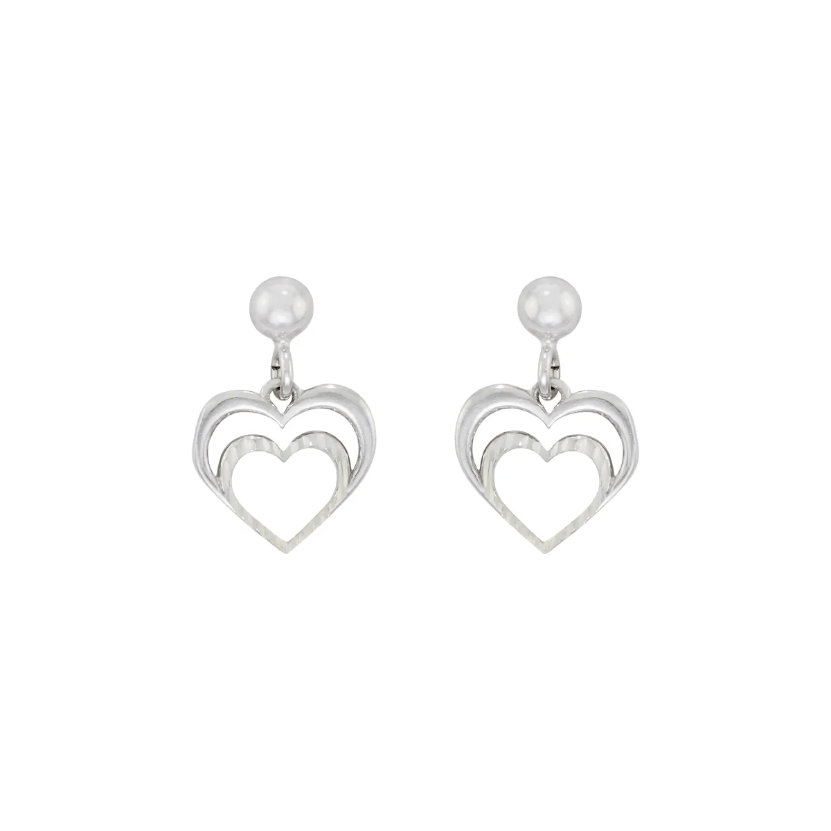 Aretes de corazón en plata Ley 925 con visos - Colección Sueños