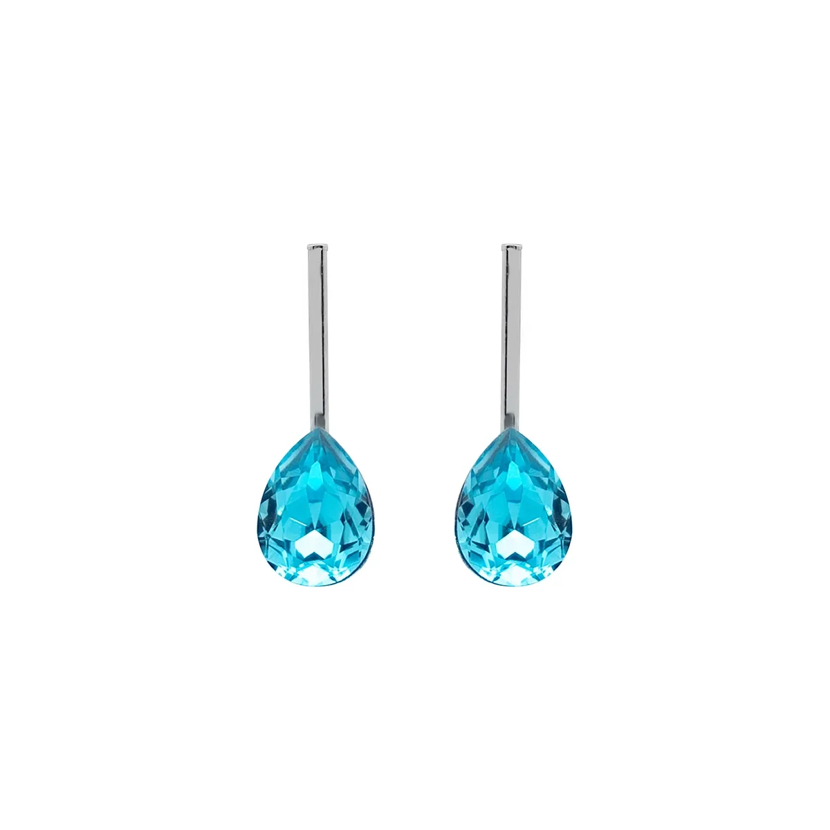 Aretes en plata Ley 925, Barras, con 2 cristales centrales, de la coleccion Sueños