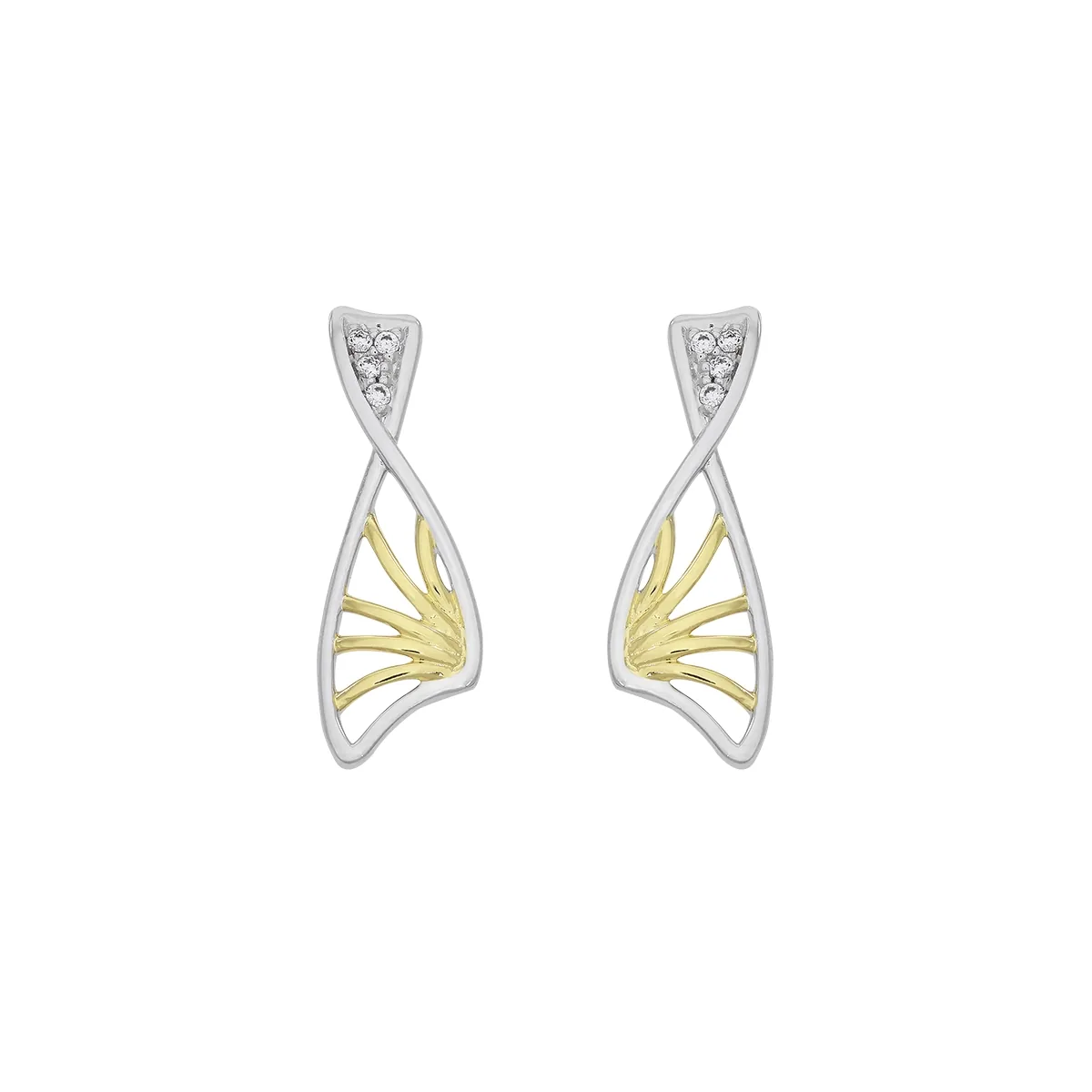 Aretes en plata Ley 925, Figuras geométricas, con zircones, de la coleccion Sueños