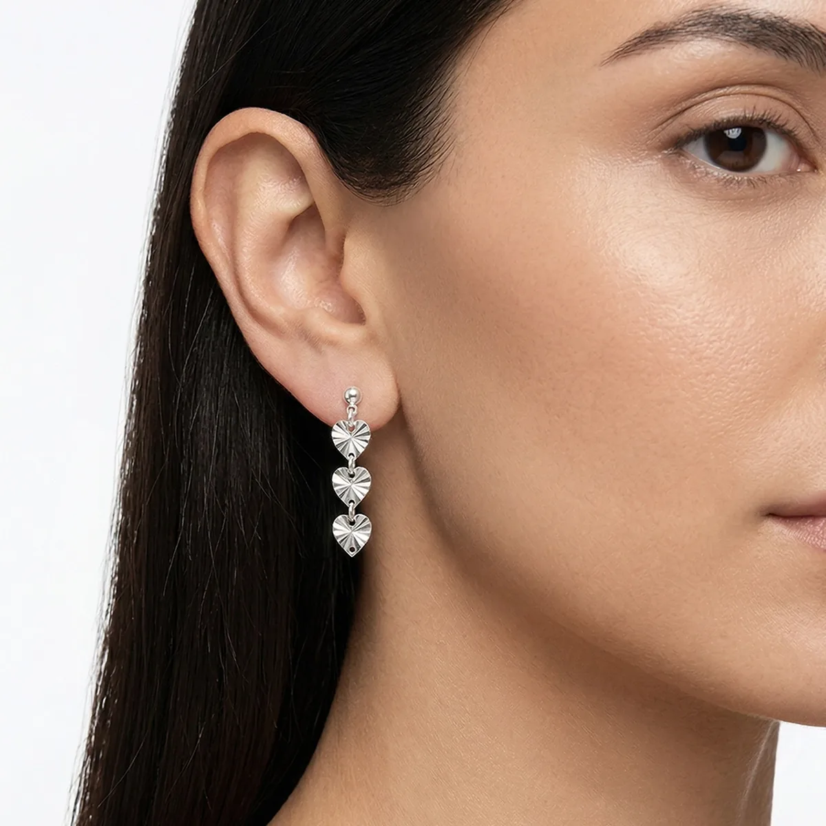 Aretes de corazones en plata Ley 925 con visos - Colección Sueños