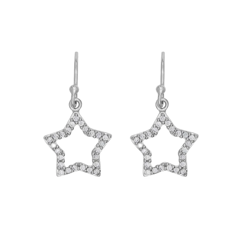 Aretes de estrella en plata Ley 925, con cristales - Colección Sueños