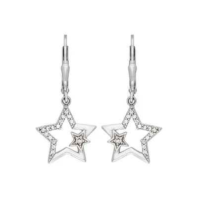 Aretes en plata Ley 925, Estrella, con zircones, de la coleccion Sueños