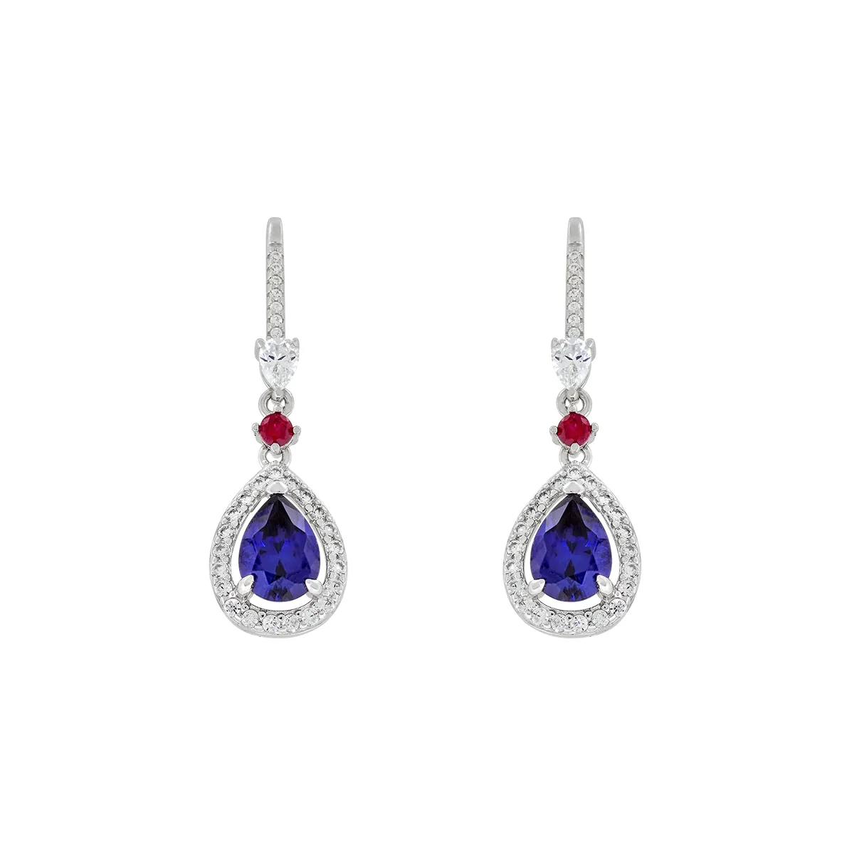 Aretes en plata Ley 925, Lágrima, con 2 cristales centrales, decoración en cristales y cristales, de la coleccion Sueños