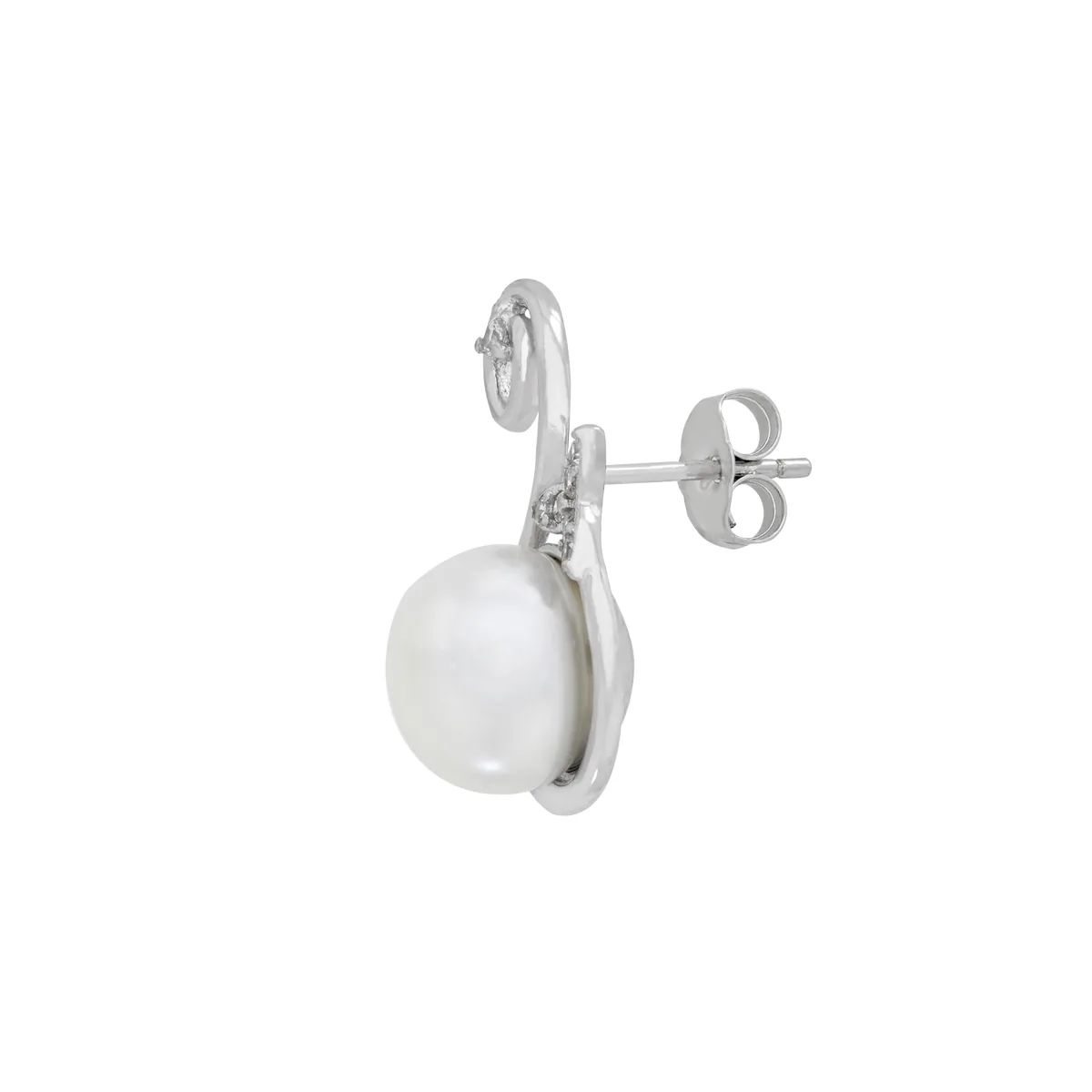 Aretes en plata Ley 925, Onda, con perlas centrales de 9 mm de ancho aprox y decoración en zircones, de la coleccion Sueños