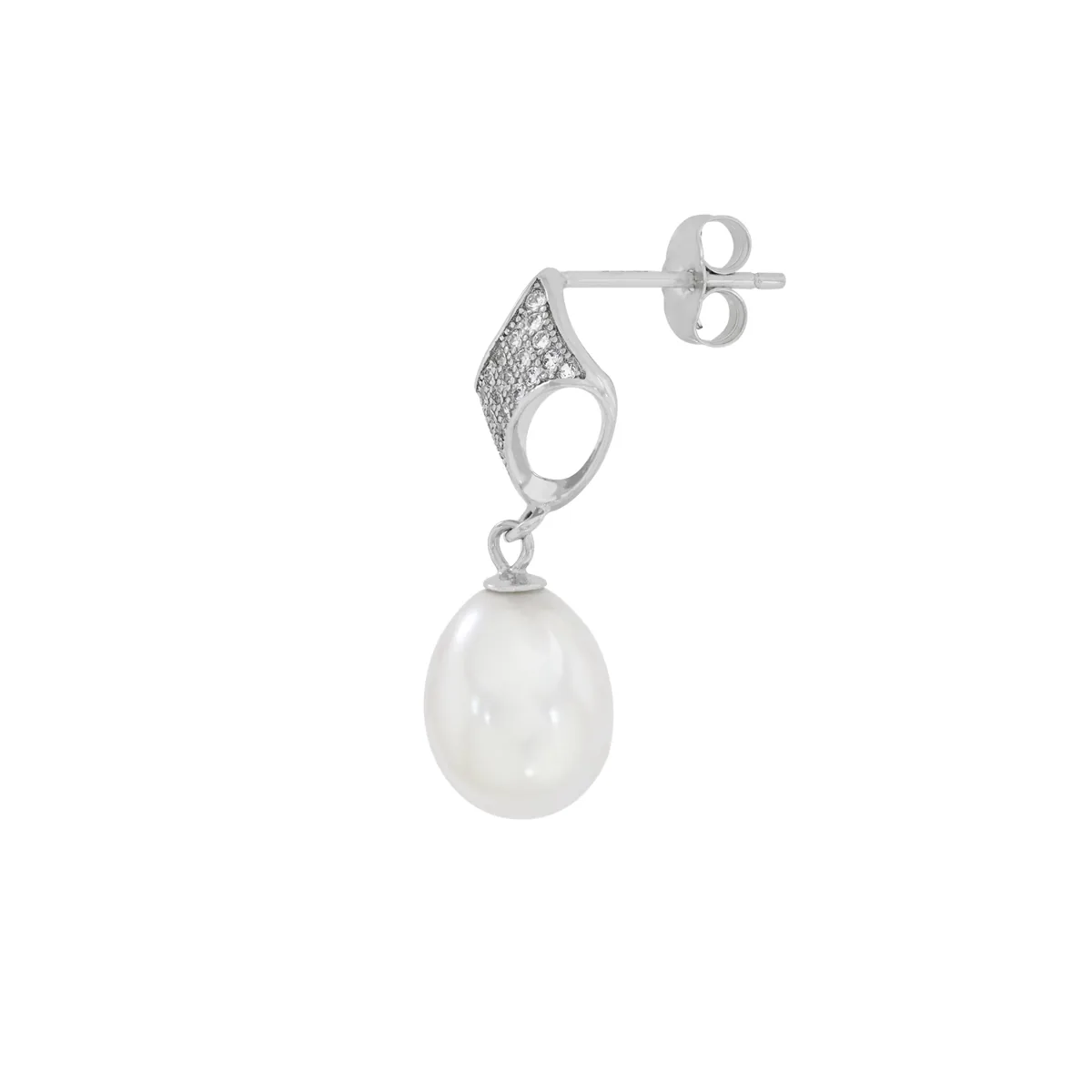 Aretes en plata Ley 925, Franjas, con perlas centrales de 8 mm de ancho aprox y decoración en zircones, de la coleccion Sueños