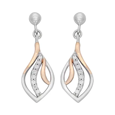 Aretes en plata Ley 925, Hoja, con cristales, de la coleccion Sueños