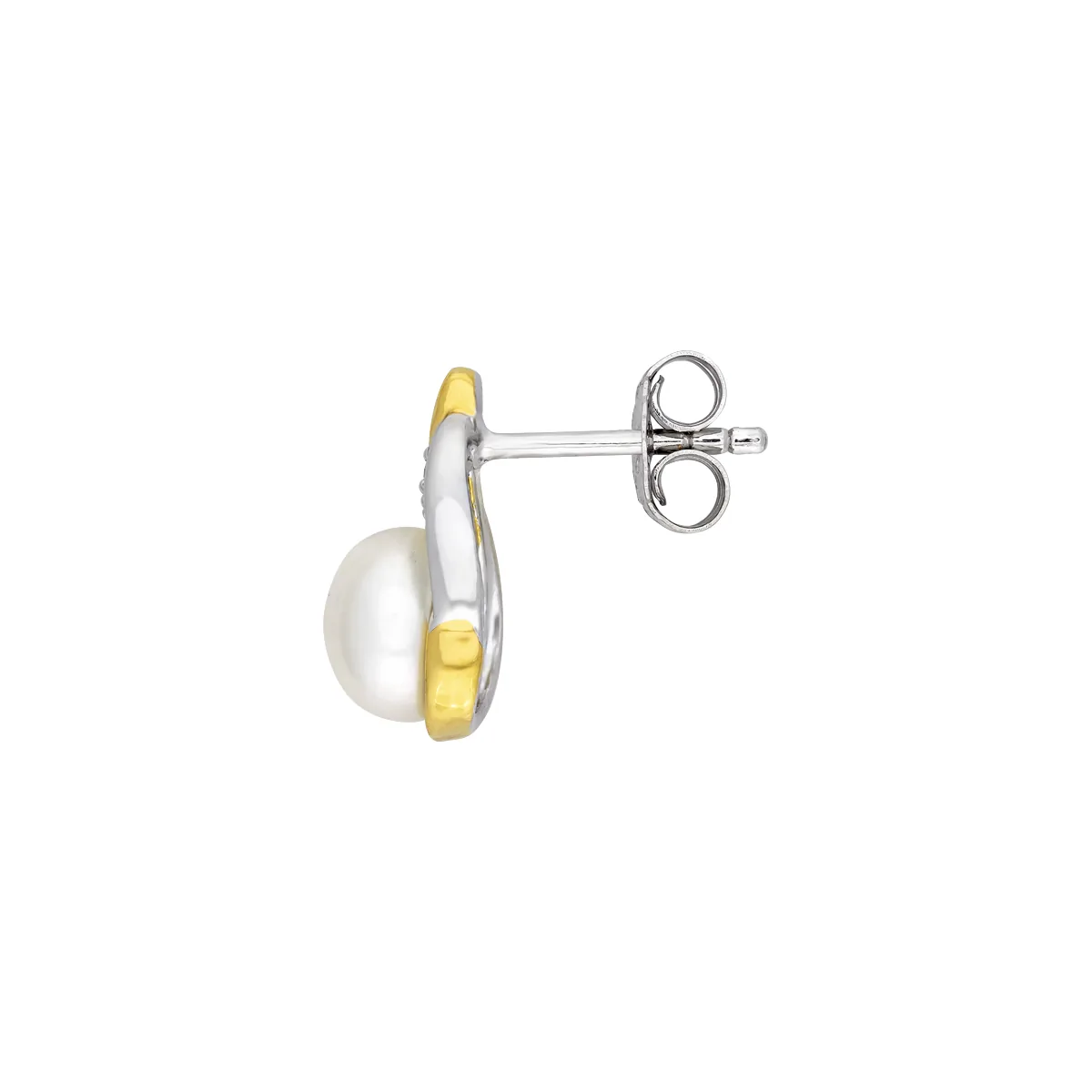 Aretes franjas, con perla sintética central redondo y decoración en cristales, 2 tonos rodinado, liso, dorado - Colección Sueños