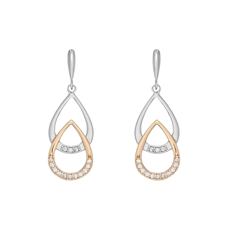 Aretes en plata Ley 925, Lágrima, con cristales, de la coleccion Sueños