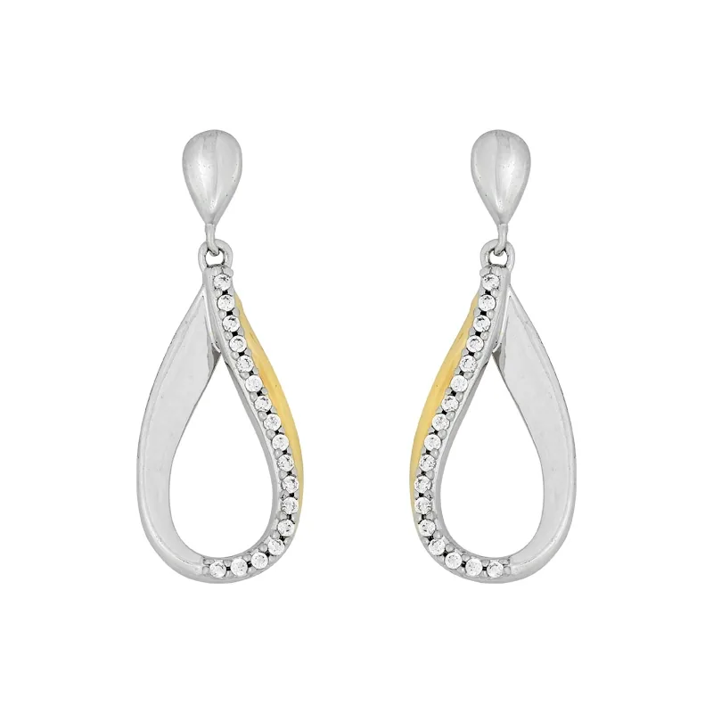 Aretes en plata Ley 925, Lágrima, con zircones, de la coleccion Sueños