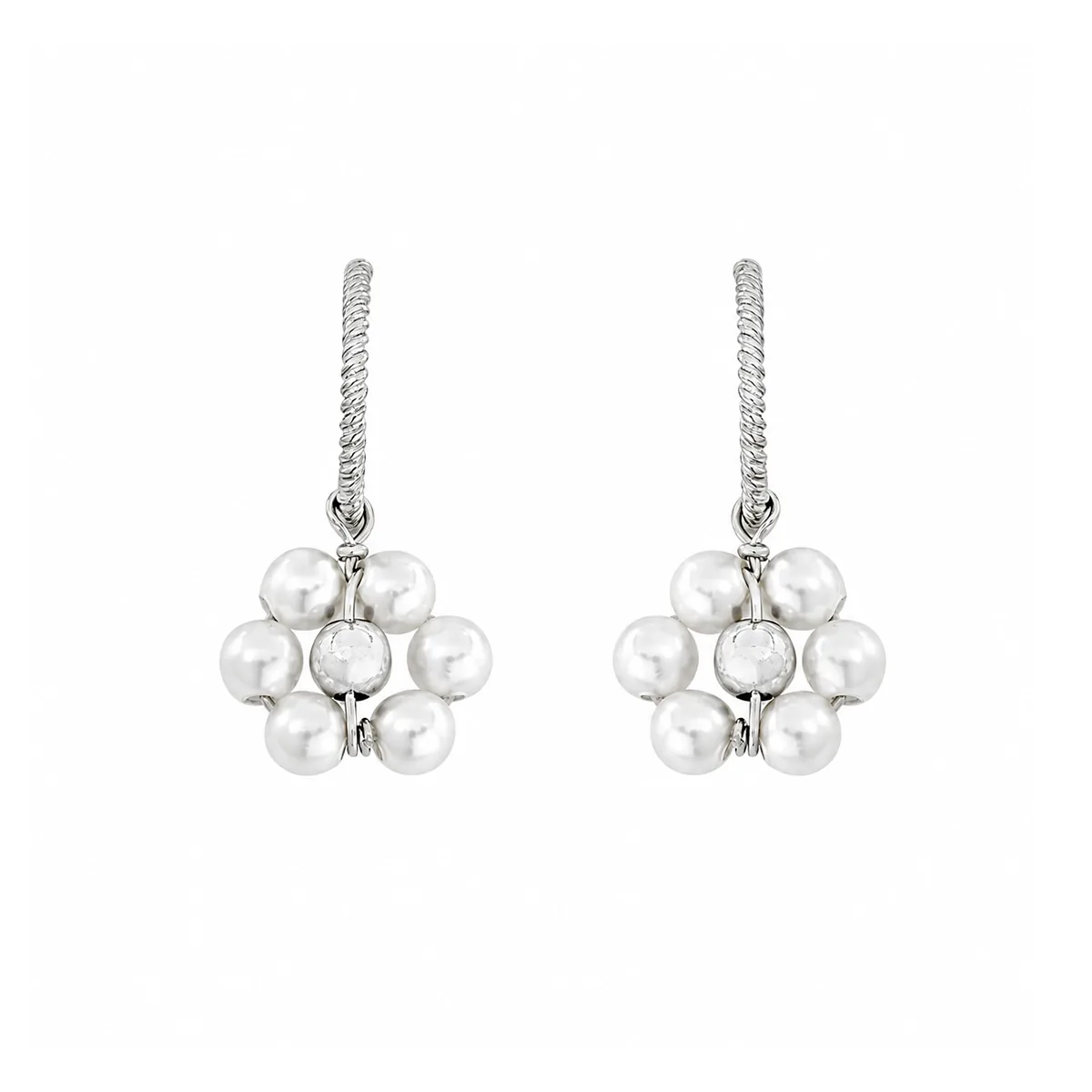 Aretes de flores en plata Ley 925, Flores, con perla sintéticas - Colección Sueños