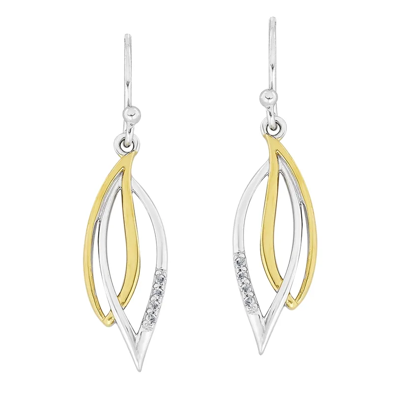 Aretes en plata Ley 925, Hoja, con zircones, de la coleccion Sueños