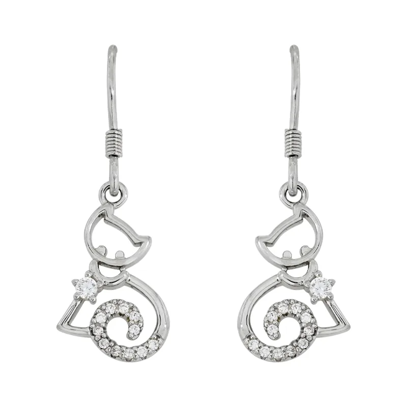 Aretes de gato en plata Ley 925, con cristales -Colección Sueños