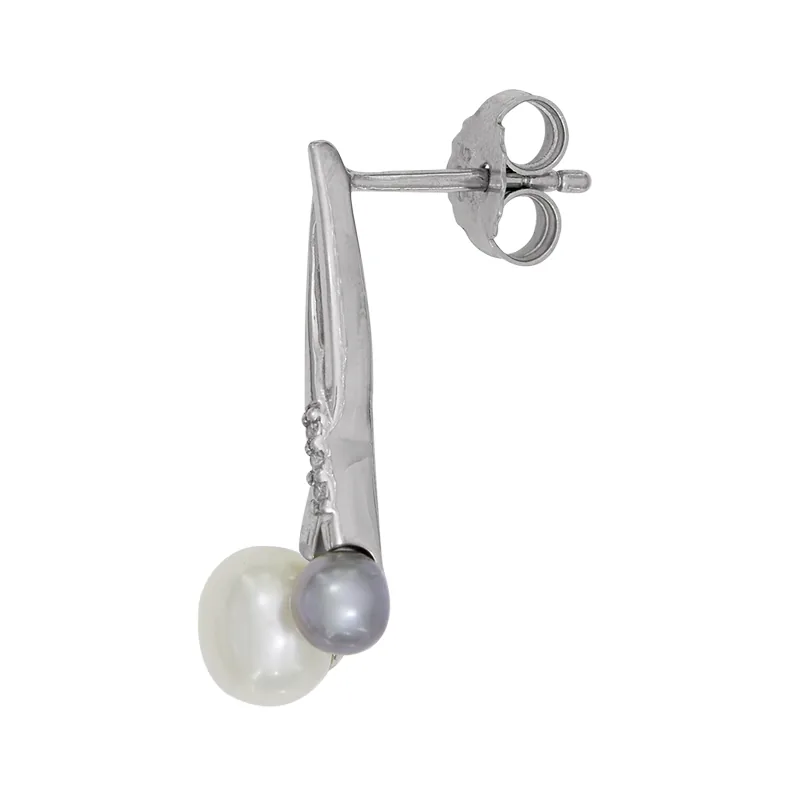Aretes en plata Ley 925, Franjas, con 2 perla sintéticas centrales y decoración en perla sintéticas, de la coleccion Sueños