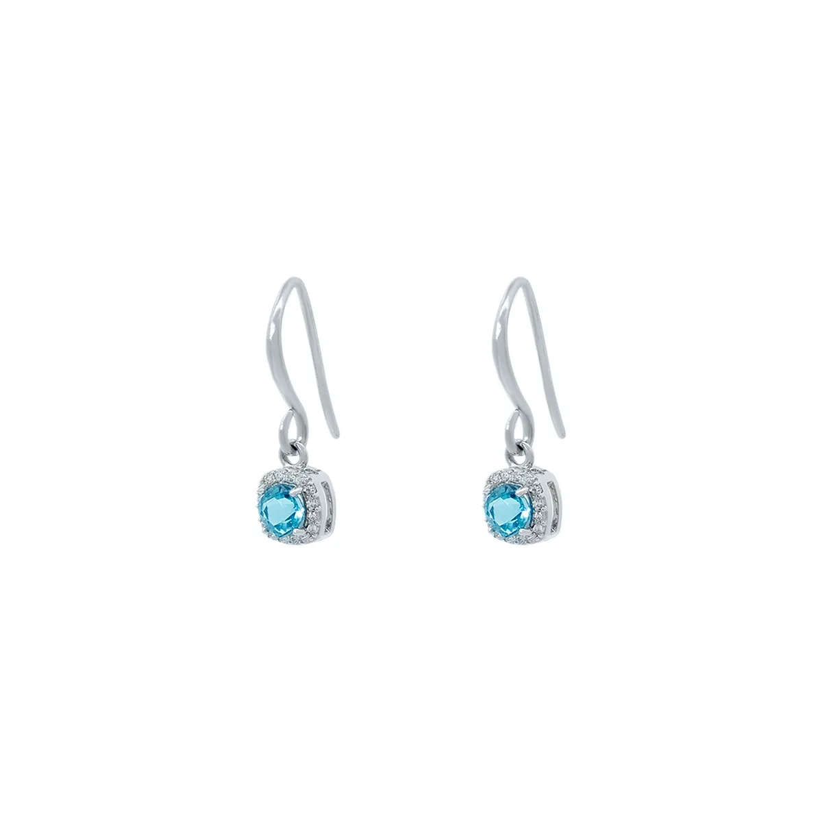 Aretes en plata Ley 925, Figuras geométricas, con 2 zircones centrales y decoración en zircones, de la coleccion Sueños