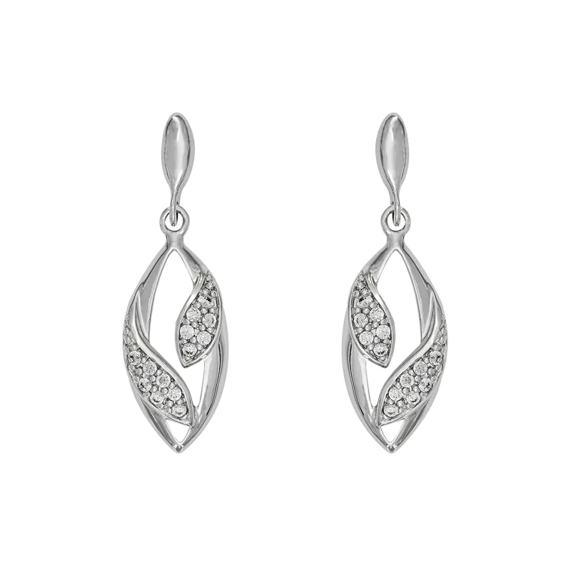 Aretes en plata Ley 925, Hoja, con cristales, de la coleccion Sueños