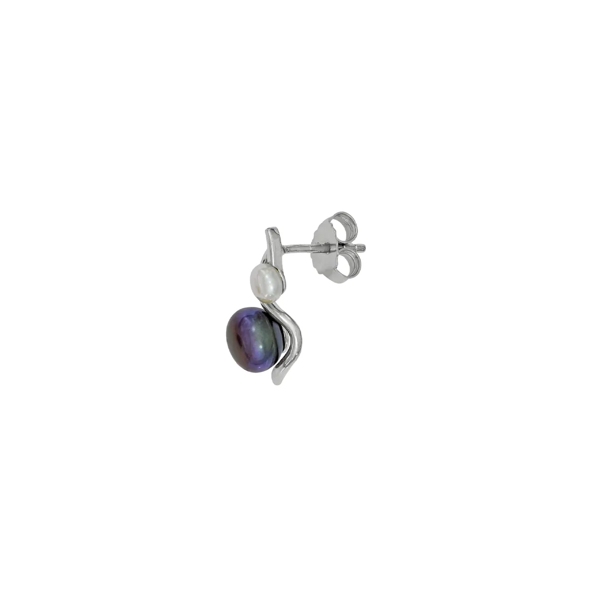 Aretes en plata Ley 925, Onda, con perla sintéticas, de la coleccion Sueños