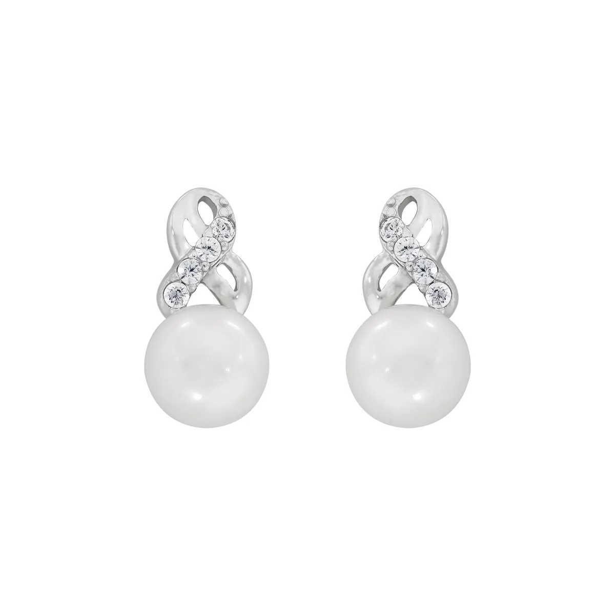 Aretes en plata Ley 925, Franjas, con perlas centrales de 6 mm de ancho aprox y decoración en zircones, de la coleccion Sueños