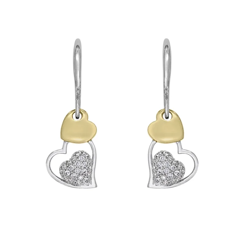 Aretes de corazones en plata Ley 925, con cristales - Colección Sueños