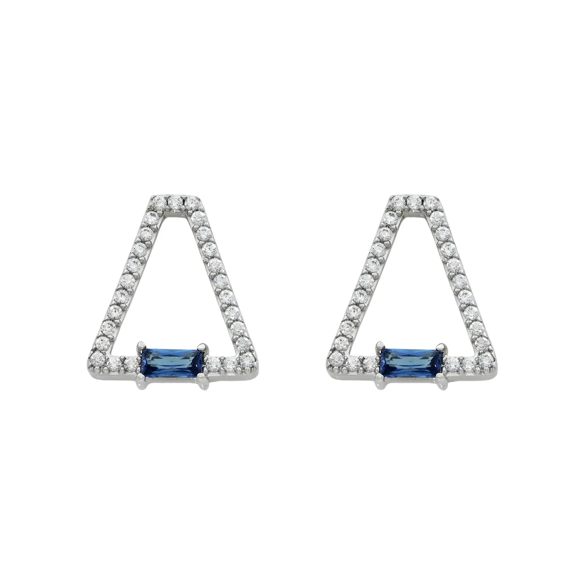 Aretes en plata Ley 925, Figuras geométricas, con zircón col central y decoración en zircones