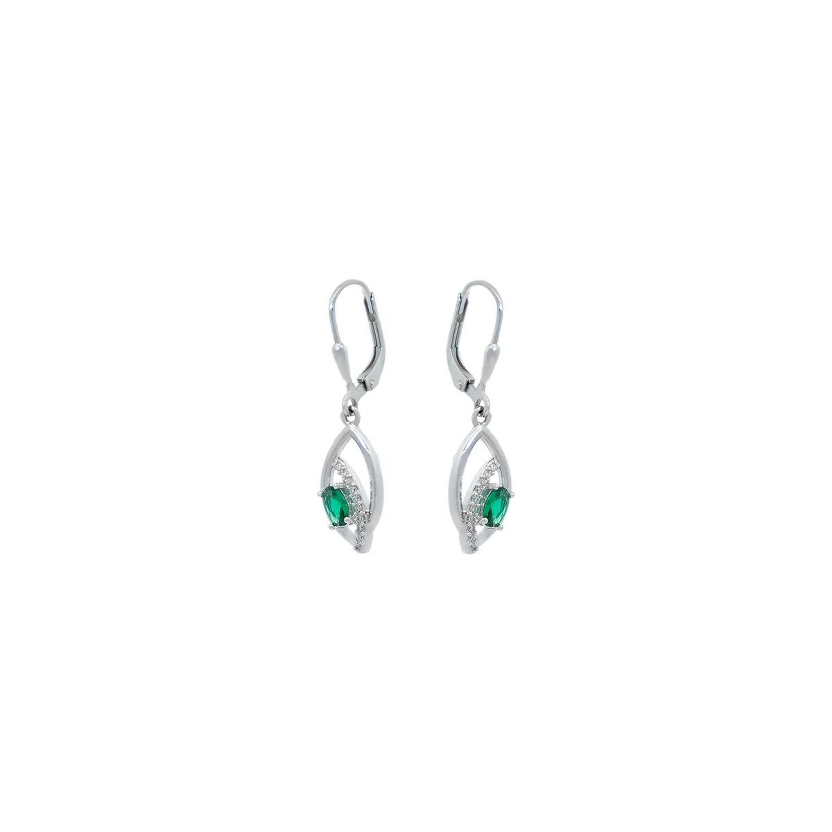 Aretes en plata Ley 925, Hoja, con 2 zircones centrales y decoración en zircones, de la coleccion Sueños