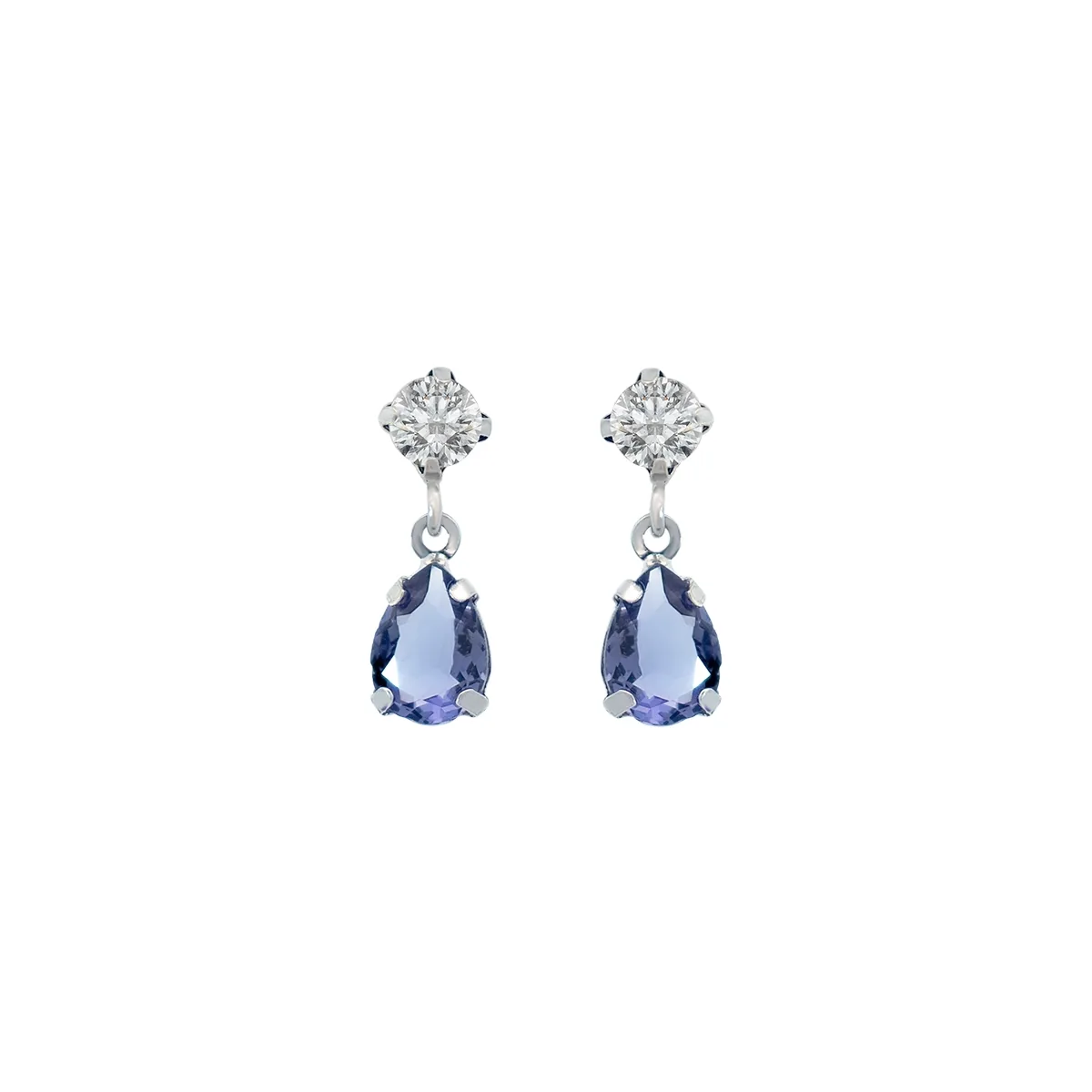 Aretes en plata Ley 925, con 2 cristales centrales y decoración en cristales, de la coleccion Sueños