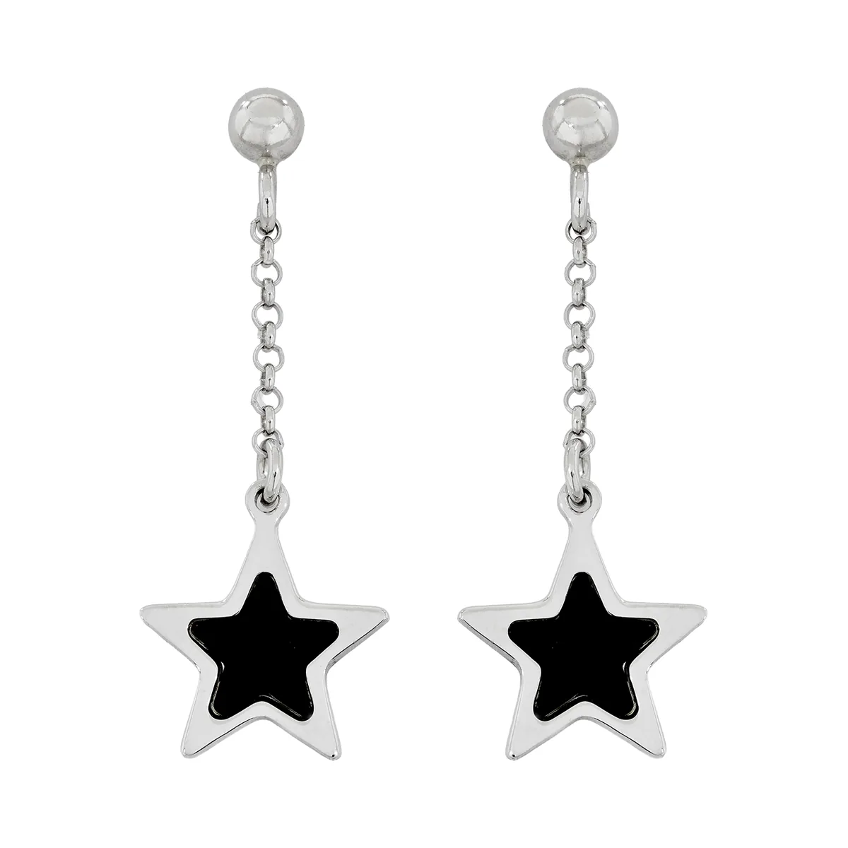 Aretes de estrella en plata Ley 925, con onix - Colección Sueños