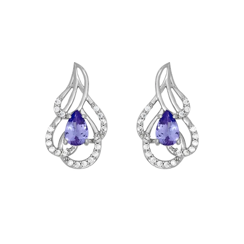 Aretes en plata Ley 925, Onda, con 2 cristales centrales y decoración en cristales, de la coleccion Sueños