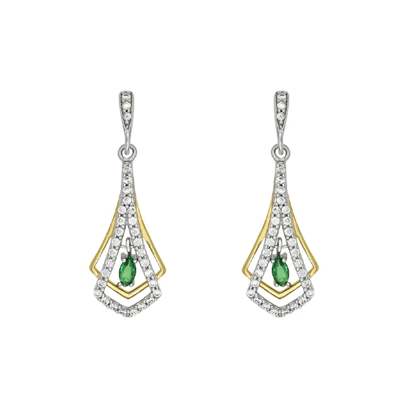 Aretes en plata Ley 925, Figuras geométricas, con 2 cristales centrales y decoración en cristales, de la coleccion Sueños