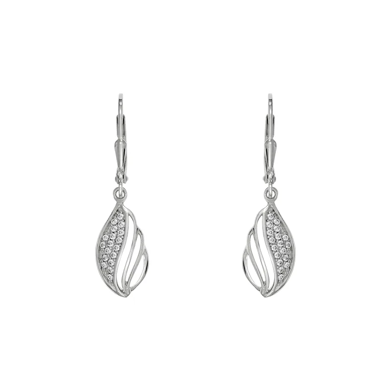 Aretes en plata Ley 925, Hoja, con cristales, de la coleccion Sueños