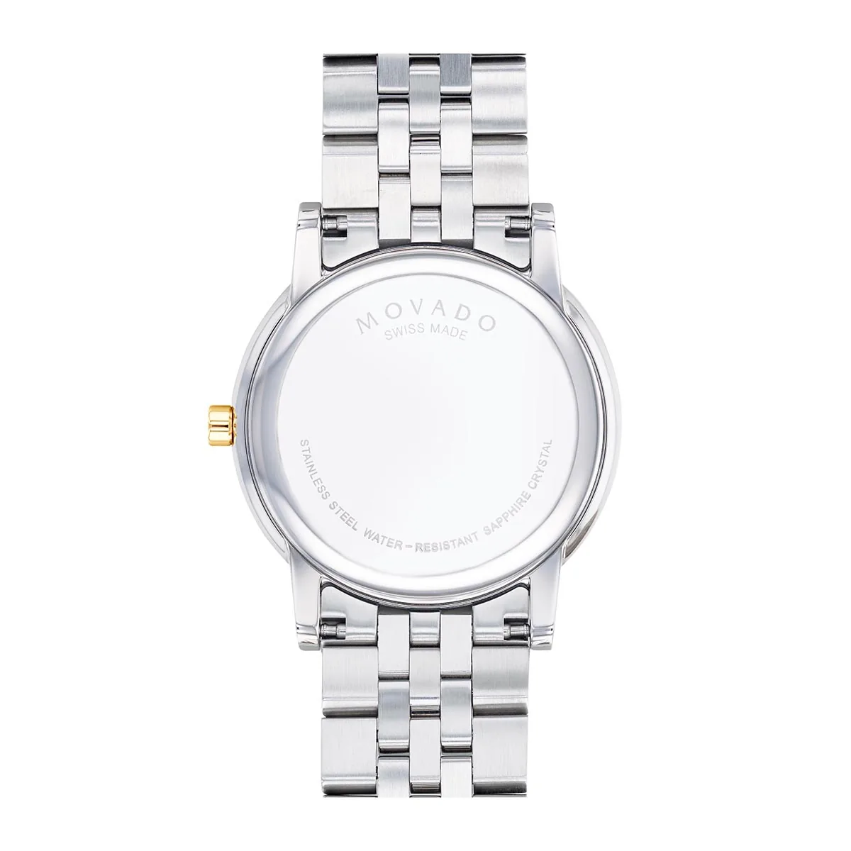 Reloj Movado análogo, para Hombre, tablero redondo colores negro y dorado, estilo sin números, pulso acero colores plateado y dorado