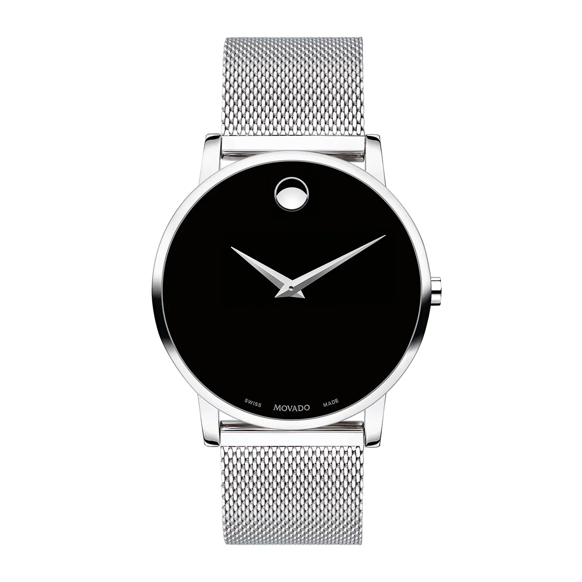 Reloj Movado análogo, para Hombre, tablero redondo colores negro y plateado, estilo sin números, pulso acero color plateado