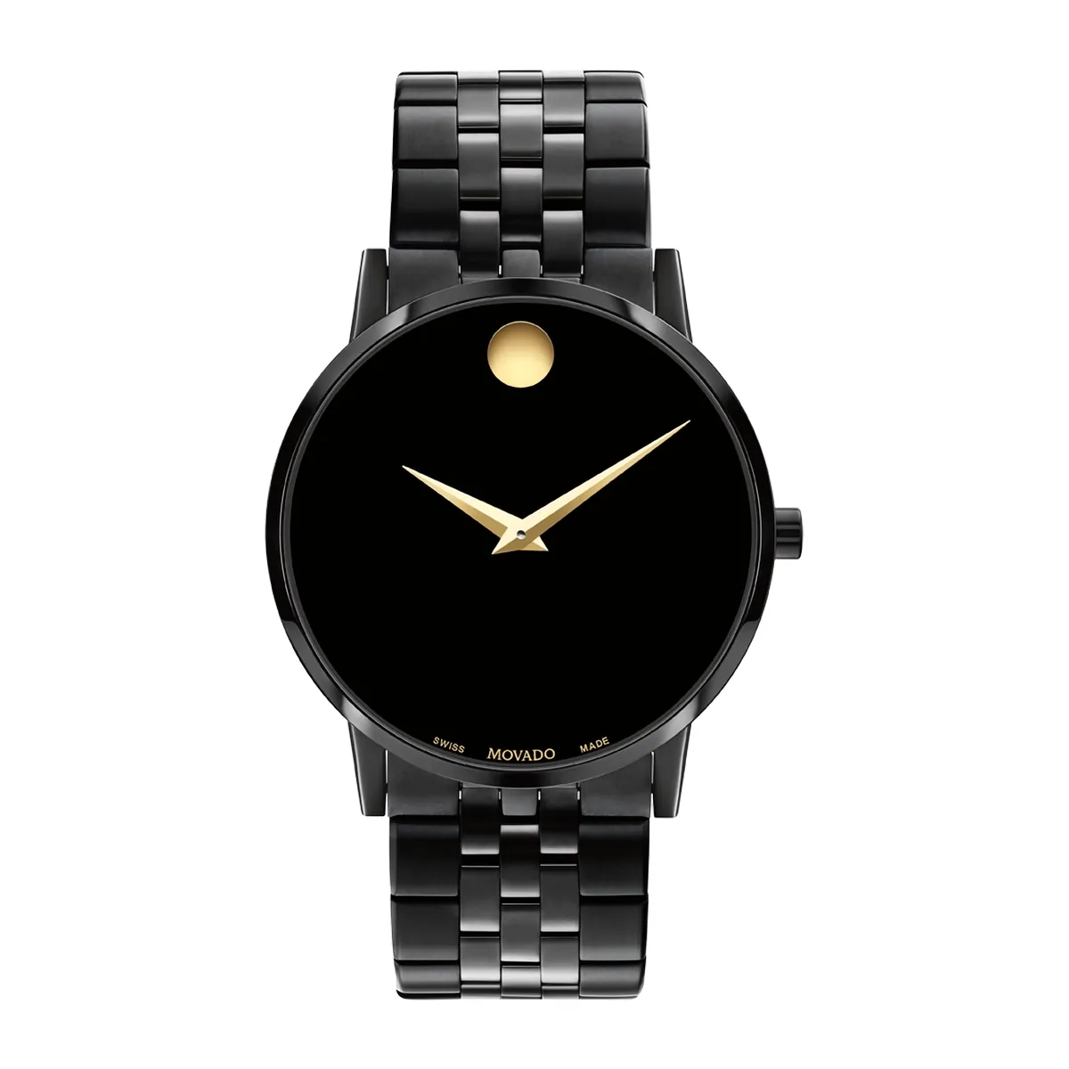 Reloj Movado análogo, para Hombre, tablero redondo color negro, estilo sin números, pulso acero color negro
