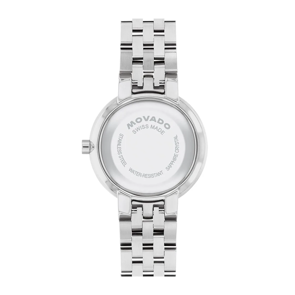 Reloj Movado análogo, para Dama, tablero redondo color plateado, estilo sin números, pulso acero color plateado