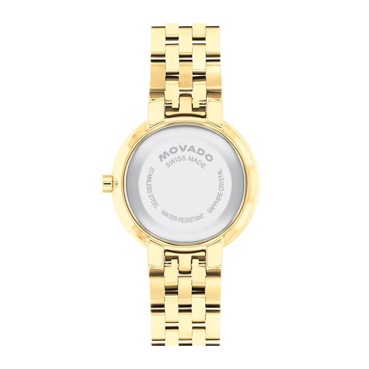 Reloj Movado análogo, para Dama, tablero redondo color dorado, estilo puntos, pulso acero color dorado