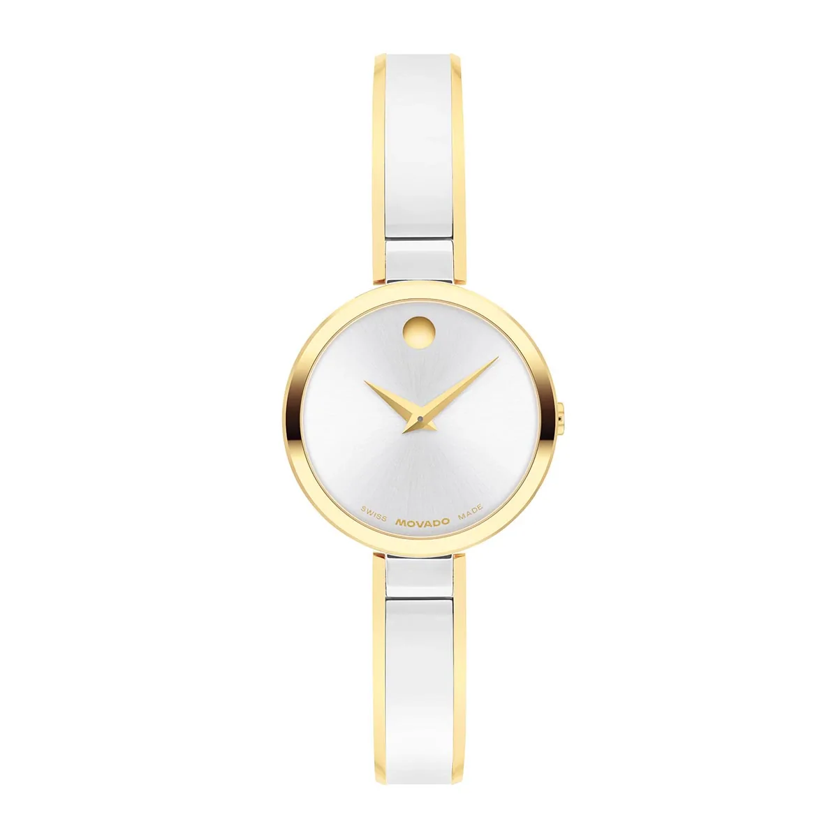 Reloj Movado análogo, para Dama, tablero redondo colores plateado y dorado, estilo sin números, pulso acero colores plateado y dorado