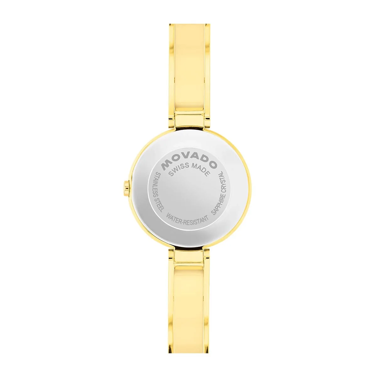 Reloj Movado análogo, para Dama, tablero redondo colores negro y dorado, estilo sin números, pulso acero color dorado