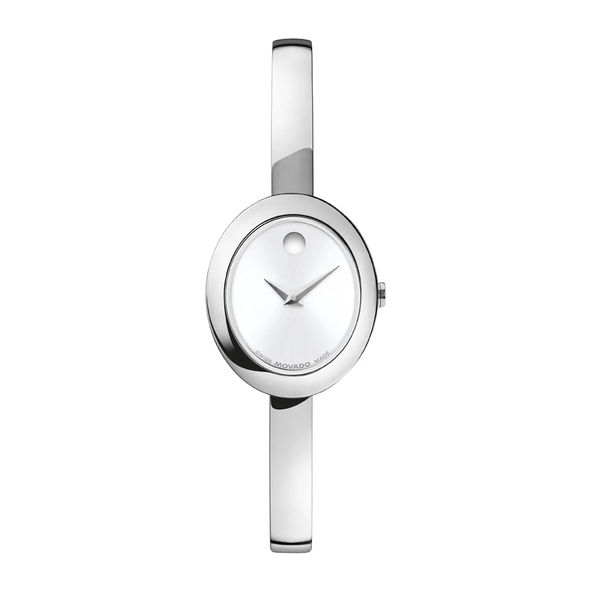 Reloj Movado análogo, para Dama, tablero ovalado color plateado, estilo sin números, pulso acero color plateado