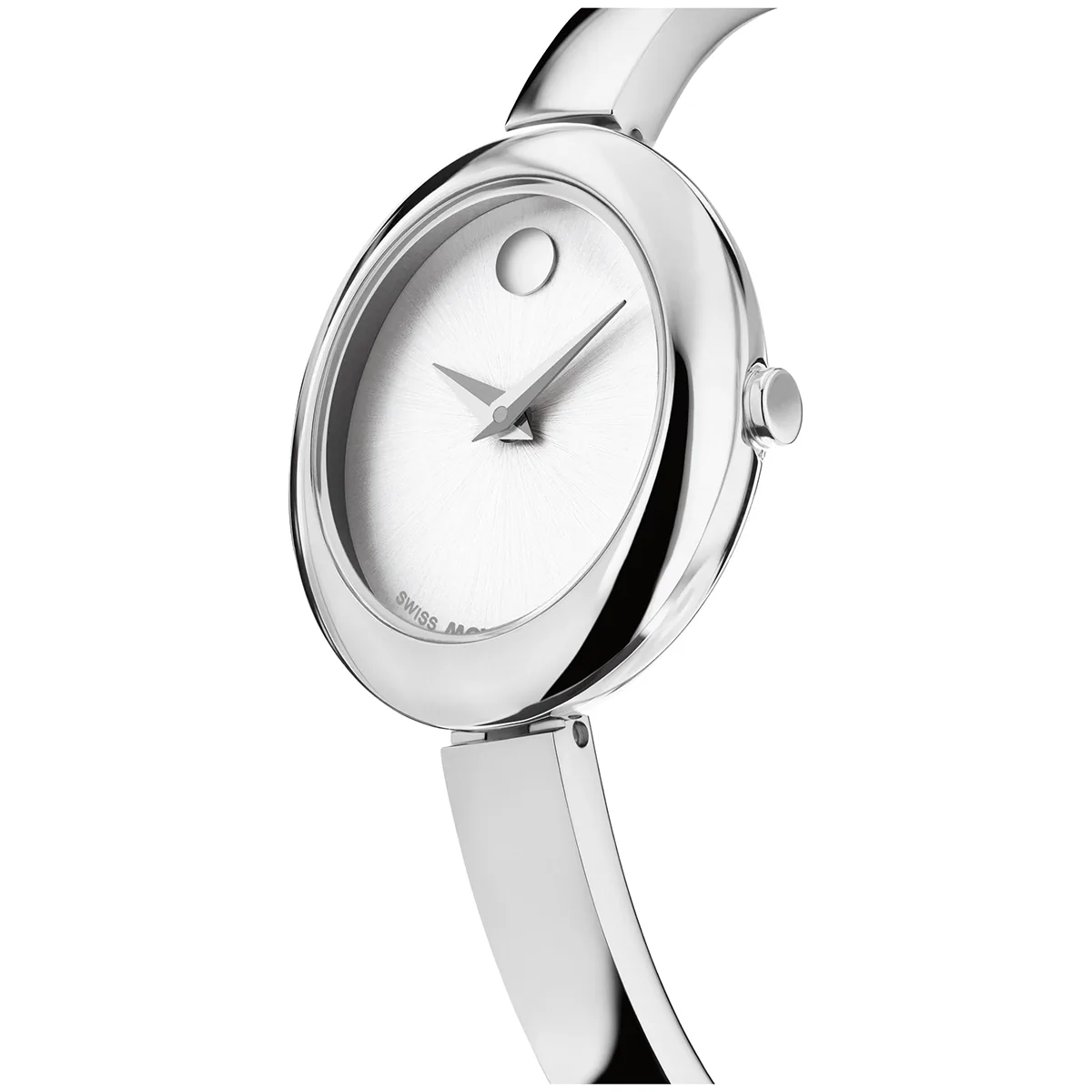 Reloj Movado análogo, para Dama, tablero ovalado color plateado, estilo sin números, pulso acero color plateado