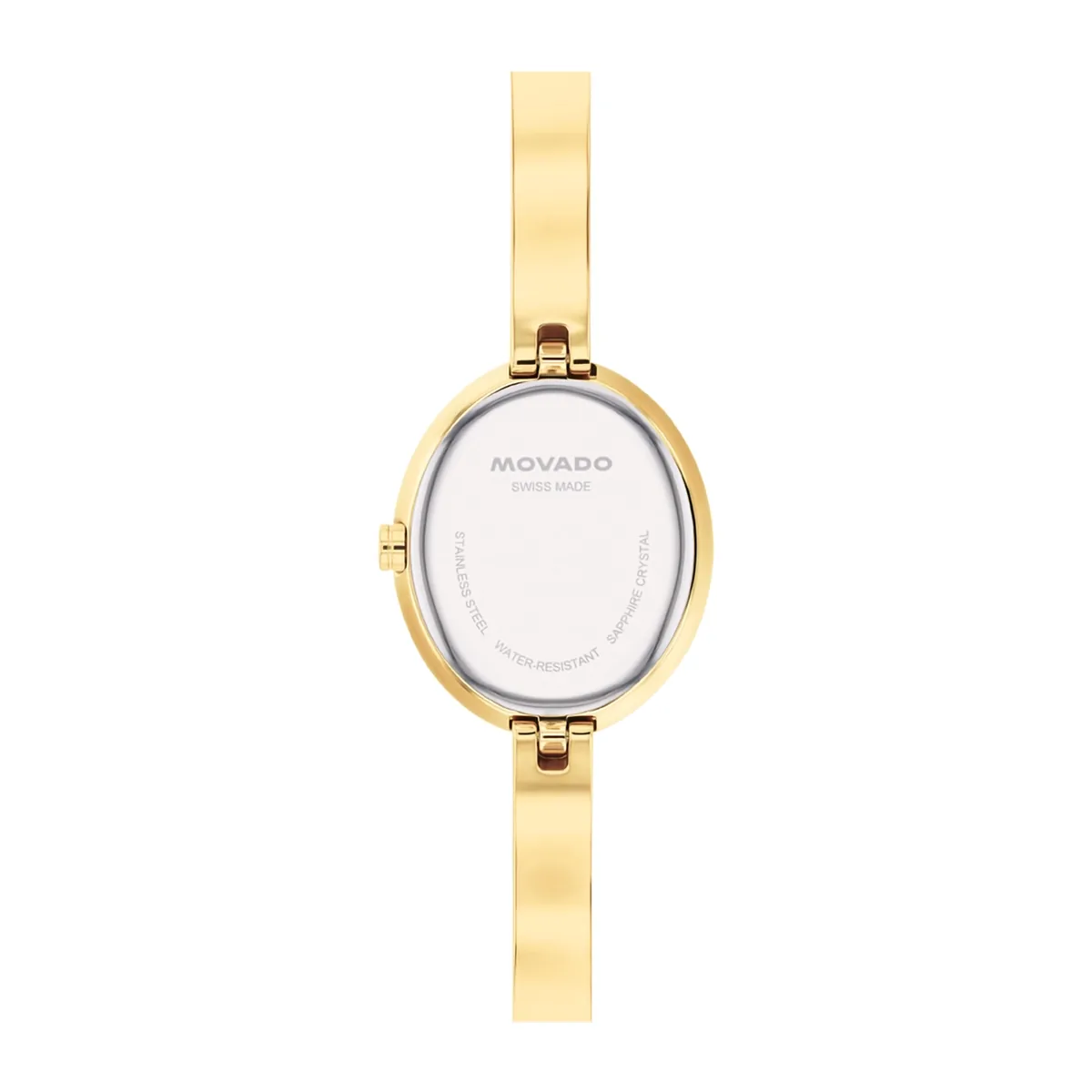 Reloj Movado análogo, para Dama, tablero ovalado color dorado, estilo sin números, pulso acero color dorado