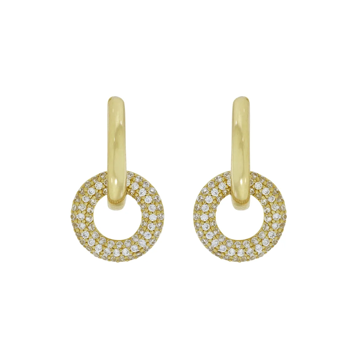 Candongas en oro amarillo de 18 Kilates, Tubo, con zircones, 2 mm. de ancho