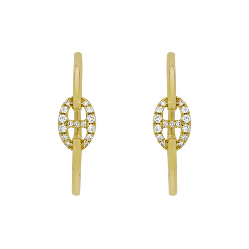 Candongas en oro amarillo de 18 Kilates, Plana, con diamantes de 0.19 Ct, 1 mm. de ancho