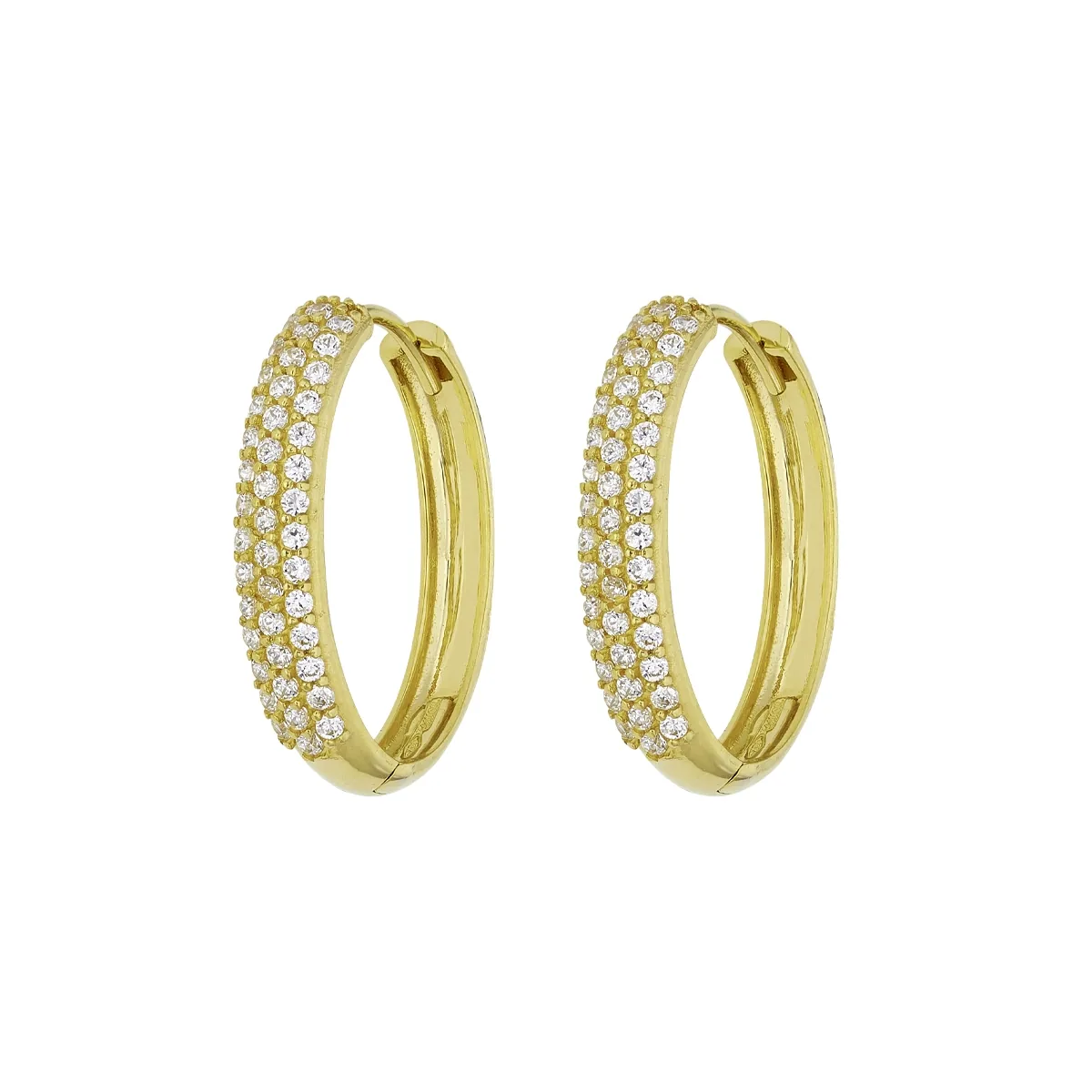 Candongas en oro amarillo de 18 Kilates, 1/2 caña, con zircones, 3.50 mm. de ancho