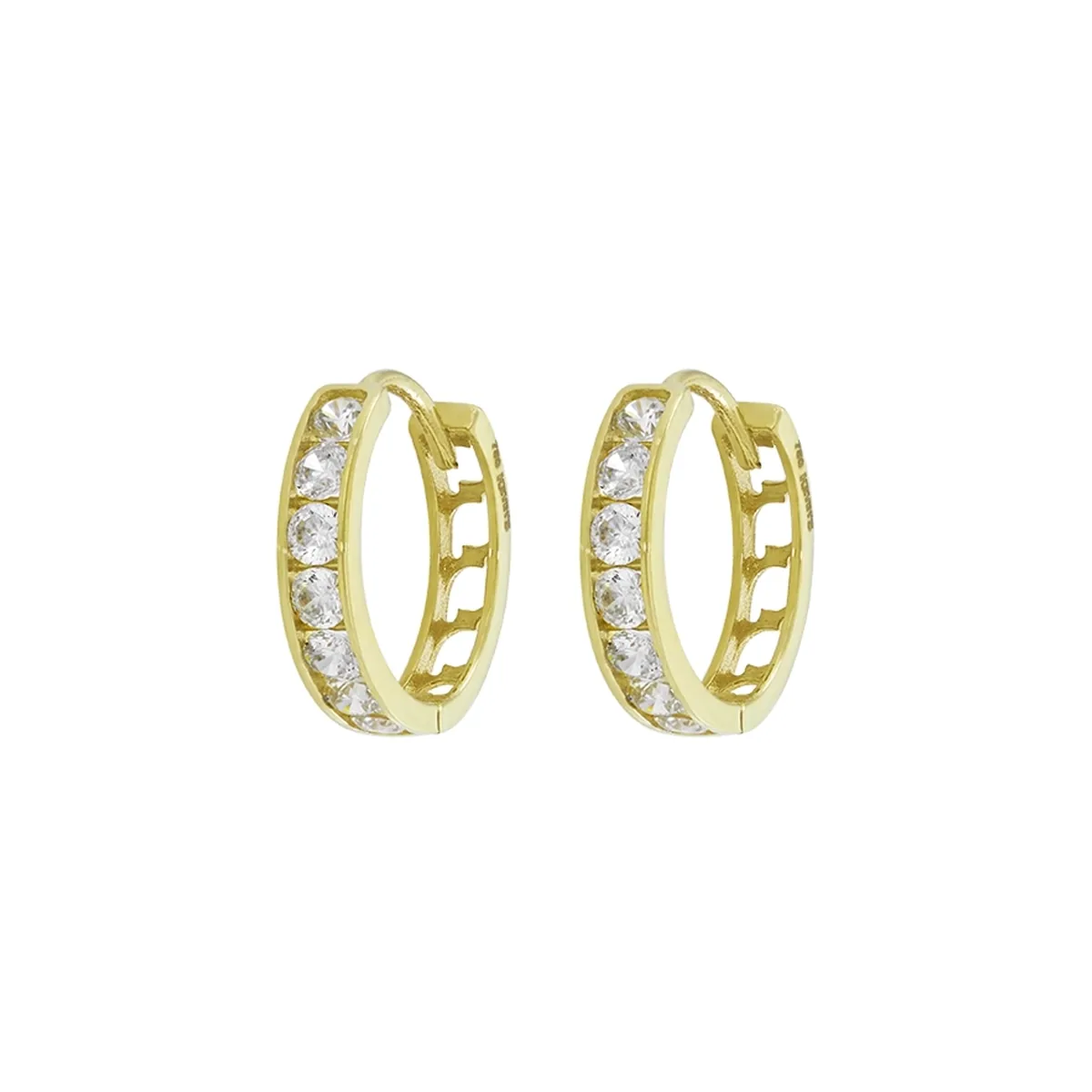 Candongas en oro amarillo de 18 Kilates, Plana, con zircones, 2.50 mm. de ancho