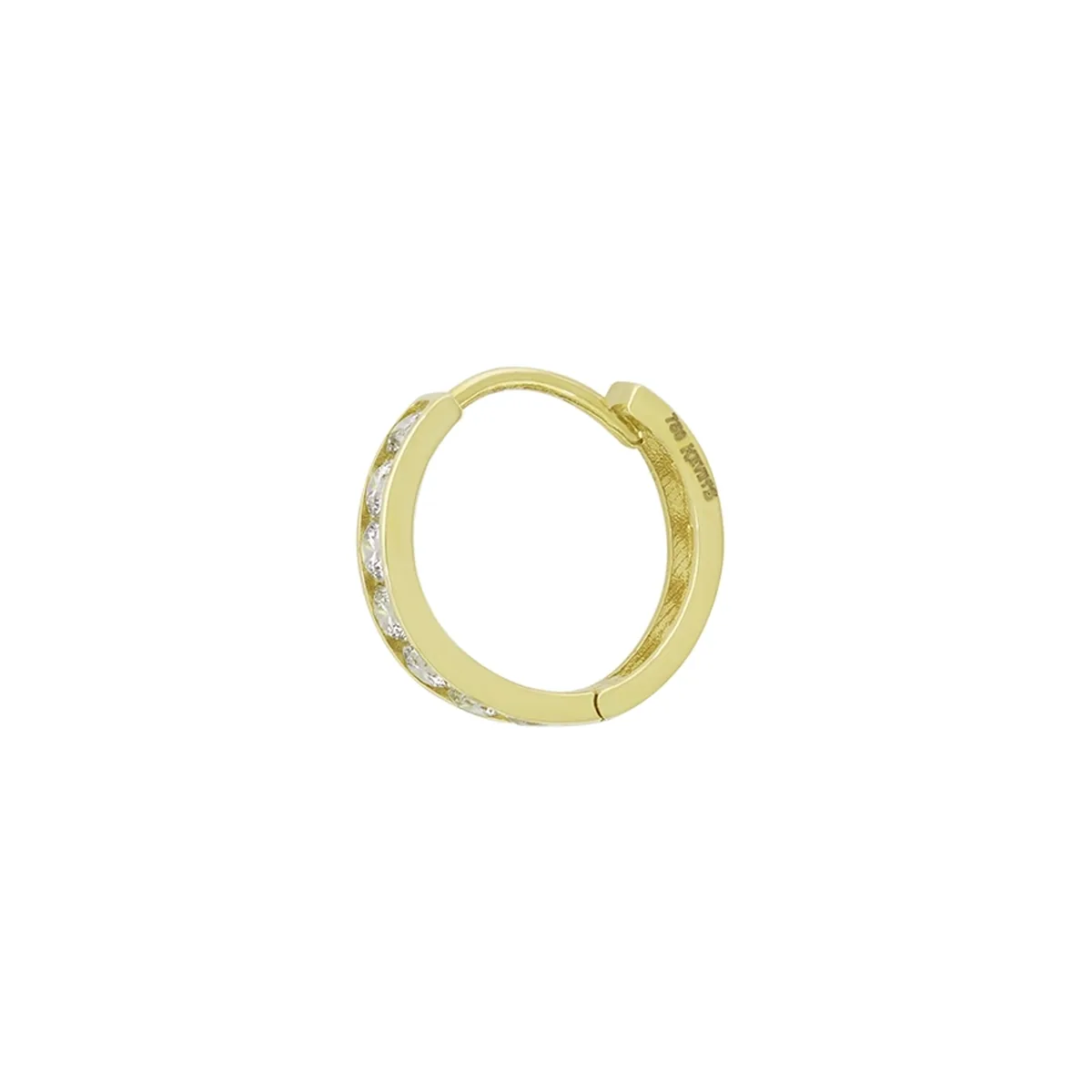 Candongas en oro amarillo de 18 Kilates, Plana, con zircones, 2.50 mm. de ancho